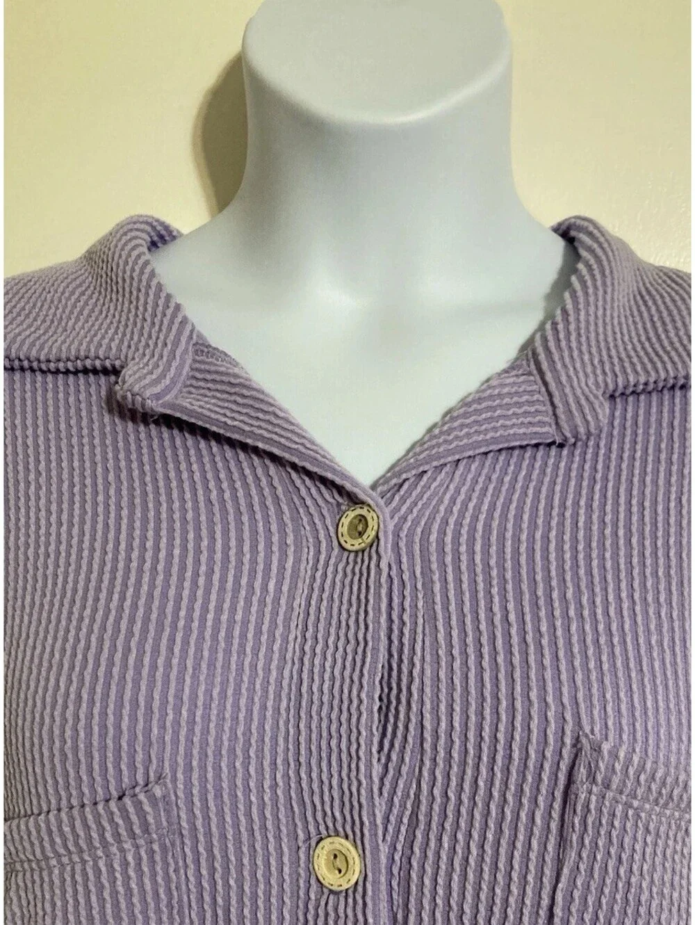 Women Lovely Melody Purple 3/4 Sleeve Button Up Polyester Blend Top Sz 2XL
